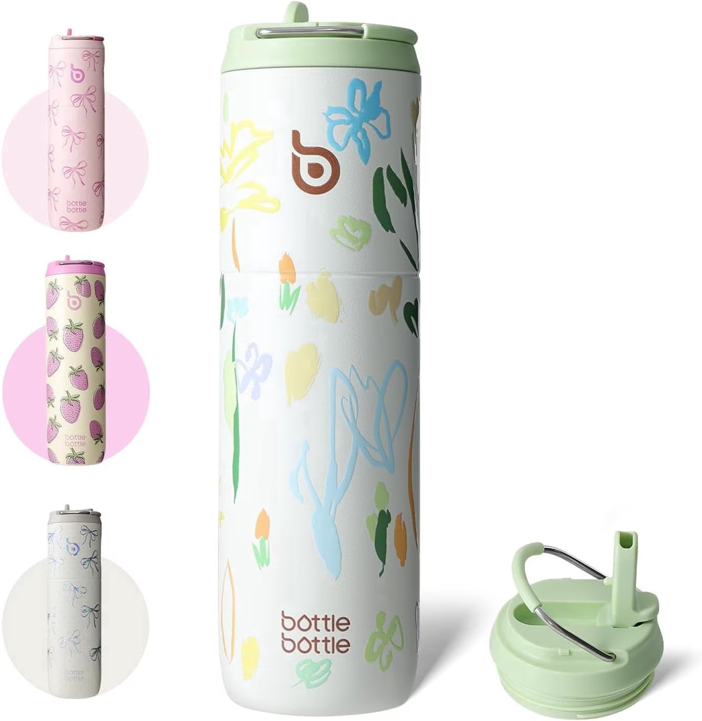 Insulated Water Bottle 24Oz with Straw Lid and Handle for Sports Travel Gym Stainless Steel Water Bottles Double-Wall Vacuum Metal Leak Proof Bpa-Free (Berry)