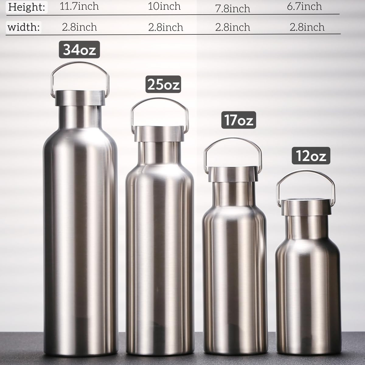 12Oz Wide Mouth Vacuum Insulated Stainless Steel Water Bottle | 316 Stainless Steel Inner, Full Steel Cap, BPA Free, Long Time Insulation Keep Cold & Hot for Travel Sports Daily Use