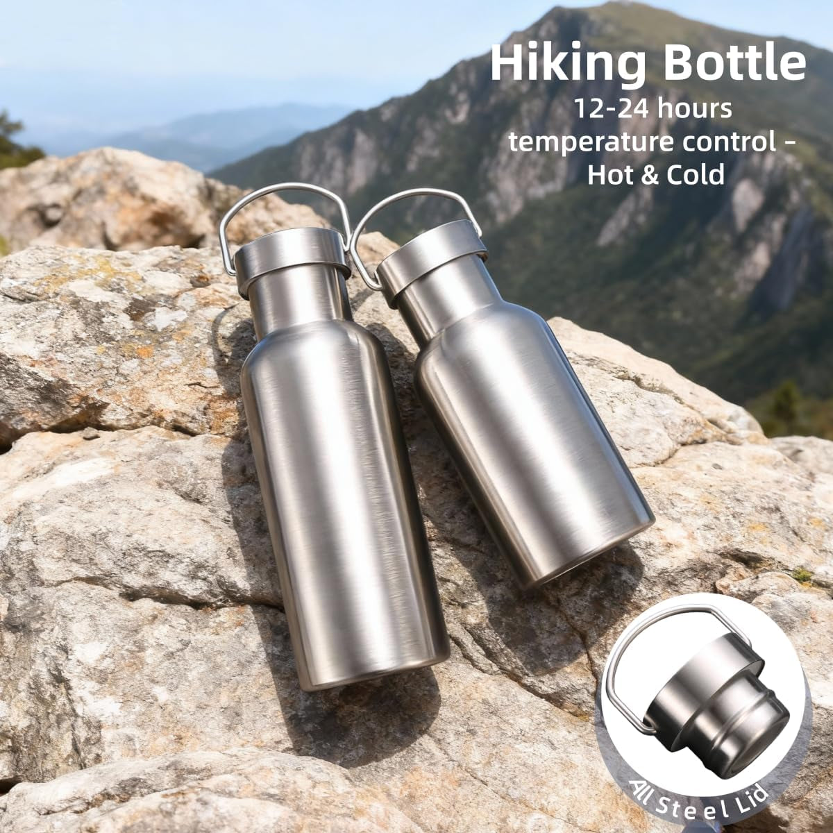 12Oz Wide Mouth Vacuum Insulated Stainless Steel Water Bottle | 316 Stainless Steel Inner, Full Steel Cap, BPA Free, Long Time Insulation Keep Cold & Hot for Travel Sports Daily Use