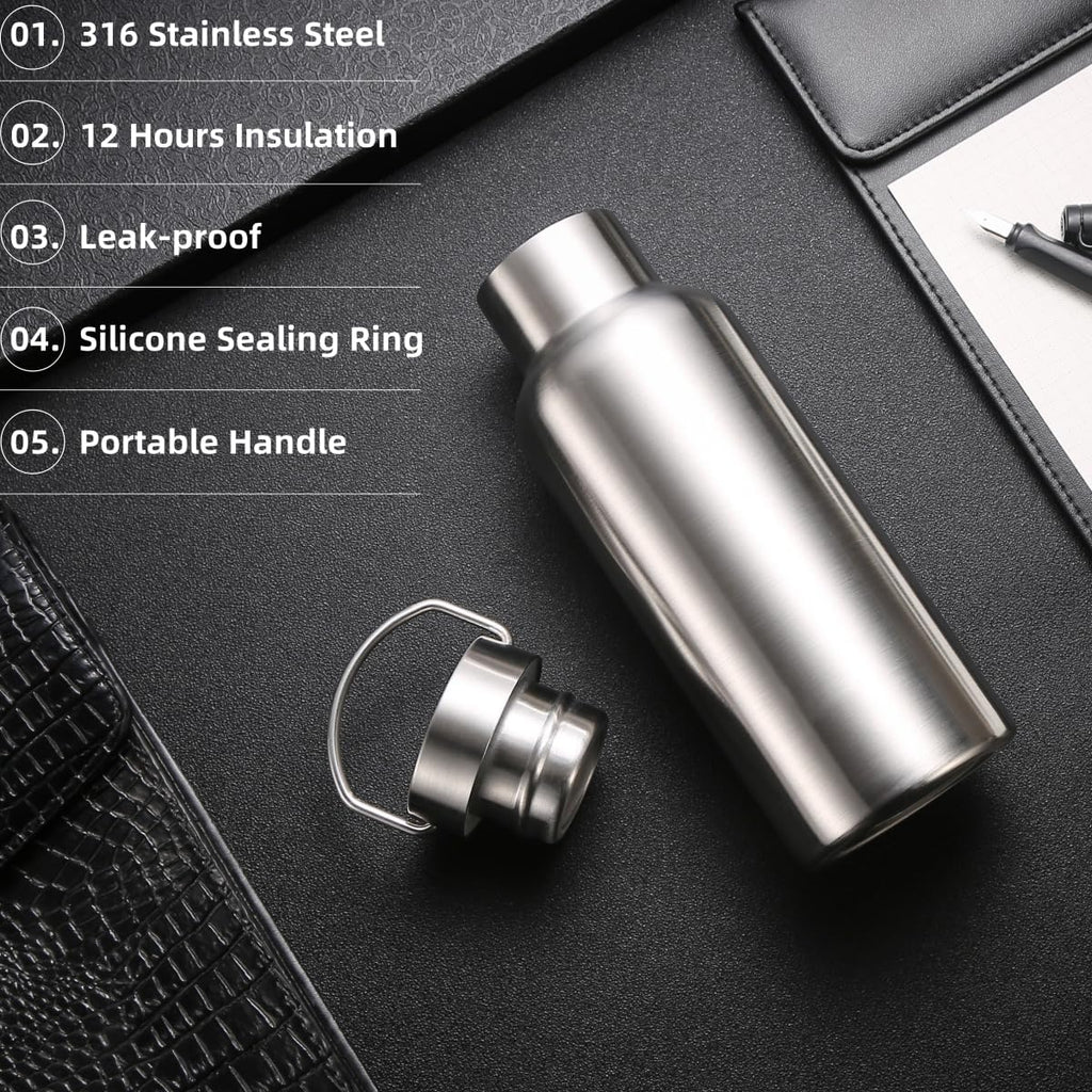 12Oz Wide Mouth Vacuum Insulated Stainless Steel Water Bottle | 316 Stainless Steel Inner, Full Steel Cap, BPA Free, Long Time Insulation Keep Cold & Hot for Travel Sports Daily Use